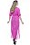 Vestido Saida Longa Fendas 101 Resort Wear Mangas Bufantes Decote V Crepe Rosa Hibisco - Imagem 2