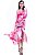 Kaftan Vestido Longo Bata Crepe Estampado Manchas Tie dye Rosa - Imagem 3