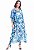 Vestido Kaftan Longo Crepe Estampado Floral Azul - Imagem 5