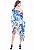 Kaftan Vestido Crepe Plus Size Crepe Estampado Floral Azul Laranja - Imagem 3
