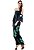 Vestido Longo Cigana Lastex Mangas 3/4 Jersey Estampado Folhagem Preto Verde - Imagem 3