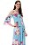 Vestido Longo Cigana Lastex Mangas 3/4 Jersey Estampado Floral Azul Rosa - Imagem 4