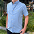 Camisa Social Oxford Manga Curta Azul Claro Logo Clássico Amarelo - Imagem 4