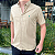 Camisa Social Oxford Manga Curta Caqui Logo Clássico Verde - Imagem 2