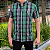 Camisa Social Manga Curta Xadrez Listra Preta Verde Logo Clássico Branco - Imagem 5