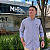 Camisa Manhatan Jeans Quadriculada Manga Longa Bege Marinho Logo Preto - Imagem 1