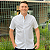 Camisa Social Oxford Manga Curta Branco Logo Clássico Cinza - Imagem 1