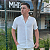 Camisa Social Linho Manga Curta Branco Logo Clássico Cinza - Imagem 1
