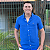 Camisa Social Linho Manga Curta Azul Royal Logo Clássico Laranja - Imagem 1