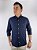 Camisa Social Oxford Micro Xadrez Manga Longa Marinho Logo Clássico Vermelho - Imagem 1