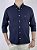 Camisa Social Oxford Micro Xadrez Manga Longa Marinho Logo Clássico Vermelho - Imagem 3