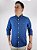 Camisa Social Oxford Micro Xadrez Manga Longa Azul Royal Logo Clássico Laranja - Imagem 1