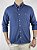 Camisa Social Oxford Micro Xadrez Manga Longa Azul Royal Logo Clássico Laranja - Imagem 4