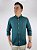 Camisa Social Oxford Micro Listrado Manga Longa Verde Militar Logo Clássico Laranja - Imagem 1
