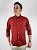 Camisa Social Oxford Micro Listrado Manga Longa Vermelho Logo Clássico Celeste - Imagem 1