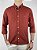 Camisa Social Oxford Micro Listrado Manga Longa Vermelho Logo Clássico Celeste - Imagem 4