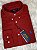 Camisa Social Oxford Micro Listrado Manga Longa Vermelho Logo Clássico Celeste - Imagem 5