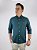 Camisa Social Oxford Micro Xadrez Manga Longa Verde Militar Logo Clássico Laranja - Imagem 1