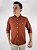 Camisa Social Oxford Micro Xadrez Manga Longa Laranja Logo Clássico Branco - Imagem 1