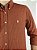Camisa Social Oxford Micro Xadrez Manga Longa Laranja Logo Clássico Branco - Imagem 2