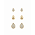 Trio de Brincos Gota Banho de Ouro 18k - Imagem 1