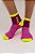Meia Cano Curto Listra Rápida Rosa Com Amarelo 34-39 - Imagem 1