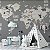 Papel de Parede Infantil de Mapa Mundi Cinza Escuro e Diversos Animais - Imagem 4