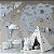 Papel de Parede Infantil de Mapa Mundi Azul com Cinza e Animais - Imagem 5