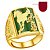 Anel Grande Masculino Cavalo Banhado a Ouro Verde Ajustável - Imagem 1