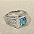 Anel Pedra Água Marinha Aquamarine Fusion Ajustável Unissex Banhado a Prata Luxo - Imagem 3