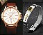 Relógio Masculino Yazole 358 Couro Marrom Fundo Branco + Pulseira em Aço - Imagem 1