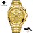 Relógio Dourado de Aço Masculino Cronógrafo Todo Funcional Quartzo - Imagem 6