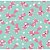 Tricoline Estampado Raposa - Cor-05 (Tiffany com Pink), 100% Algodão, Unid. 50cm x 1,50mt - Imagem 1