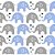 Tricoline Estampado Elefante Maya - Cor-01 (Azul com Cinza), 100% Algodão, Unid. 50cm x 1,50mt - Imagem 1