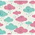 Tricoline Estampado Nuvem Cloud - Cor-05 (Tiffany com Pink), 100% Algodão, Unid. 50cm x 1,50mt - Imagem 1