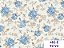 Tricoline Floral Ibi Azul com Cinza, 100% Alg 50cm x 1,50mt - Imagem 1