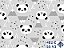 Tricoline Panda Ibi Fundo Cinza, 100% Algodão 50cm x 1,50mt - Imagem 1
