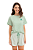 Pijama Adulto Feminino Manga Curta Verde Lucky com Shorts Verde Listrado - Imagem 1