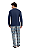 Pijama Masculino Adulto Manga Longa Azul Marinho Xadrez Flanela Algodão - Imagem 3