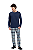 Pijama Masculino Adulto Manga Longa Azul Marinho Xadrez Flanela Algodão - Imagem 1