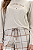 Pijama Feminino Adulto Manga Longa Bege Xadrez Marrom Cor Com Amor - Imagem 3