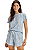 Pijama Feminino Manga Curta Vichy Estrelas Azul Cor Com Amor - Imagem 1