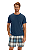 Pijama Masculino Adulto Manga Curta Azul Marinho Maxi Xadrez Cor Com Amor - Imagem 1