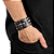 Pulseira Em Couro e Aço Inoxidável Punk - Preta - Imagem 1