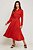 Vestido Vermelho Plissado Com Bolsos E Zíper Frontal Acompanha Cinto - 13302 - Imagem 1