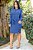 Vestido Azul Em Lã Canelada Com Detalhes De Botões Acompanha Faixa - 1963 - Imagem 1