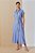 Vestido Chemise Maxi Midi Azul Em Viscolinho Acompanha Cinto - 5560 - Imagem 4