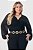 Blusa Plus Size Preta Em Mini Plissê Texturizado De Manga Longa Lisamour - 201972 - Imagem 1