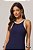 Vestido Maxi Midi Azul Com Detalhe Branco Sem Manga Em Ribana Canelada Doce Trama - 104911 - Imagem 2