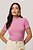 Blusa Rosa Em Ribana Canelada Com Gola Alta E Manga Curta Doce Trama - 104768 - Imagem 1